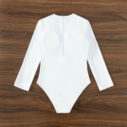 Sexy Hollow Out Long Sleeves Slim Fit Round Neck Back Zipper Closure Swimwear CODE: KAR2102