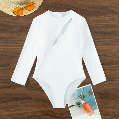 Sexy Hollow Out Long Sleeves Slim Fit Round Neck Back Zipper Closure Swimwear CODE: KAR2102