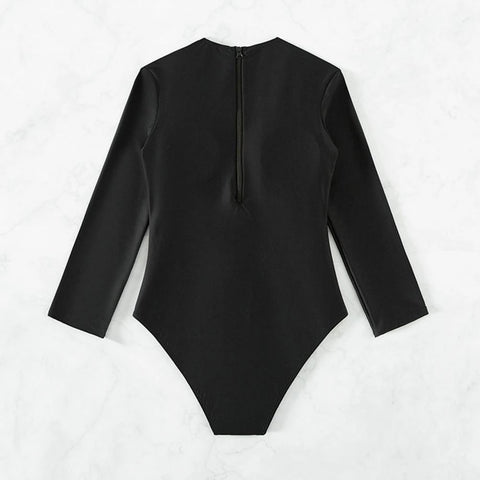 Sexy Hollow Out Long Sleeves Slim Fit Round Neck Back Zipper Closure Swimwear CODE: KAR2102
