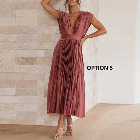 New Sexy Pleated Casual Elegant Loose Zipper Sleeveless Dress CODE: KAR2109