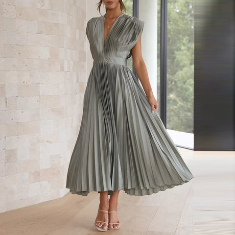 New Sexy Pleated Casual Elegant Loose Zipper Sleeveless Dress CODE: KAR2109