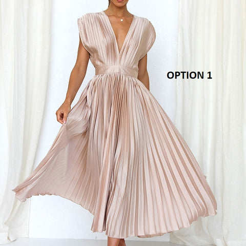 New Sexy Pleated Casual Elegant Loose Zipper Sleeveless Dress CODE: KAR2109