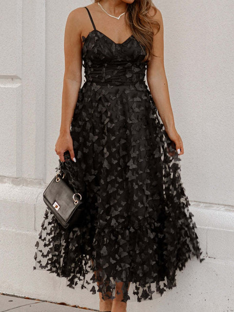 Summer Elegant Butterfly Patchwork Loungewear Sleeveless Sling Maxi Dress CODE: KAR2110