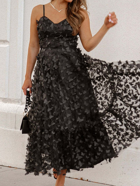 Summer Elegant Butterfly Patchwork Loungewear Sleeveless Sling Maxi Dress CODE: KAR2110