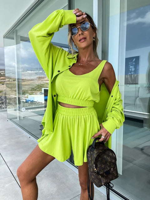 Summer Loose Solid Coat + Vest +Pocket Short Outfits Casual Three-Piece Set CODE: KAR2111