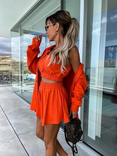 Summer Loose Solid Coat + Vest +Pocket Short Outfits Casual Three-Piece Set CODE: KAR2111
