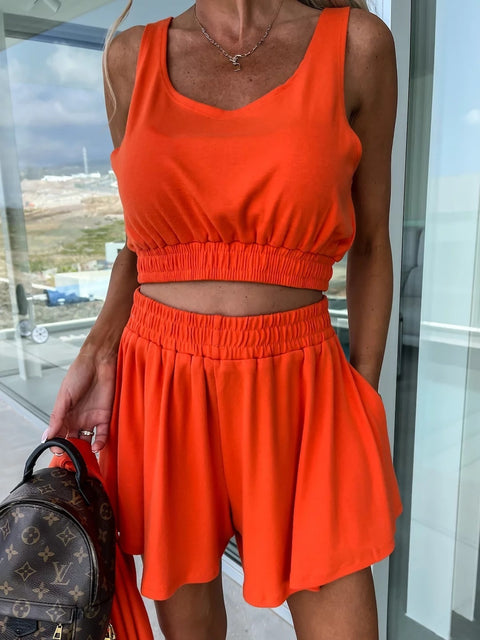 Summer Loose Solid Coat + Vest +Pocket Short Outfits Casual Three-Piece Set CODE: KAR2111