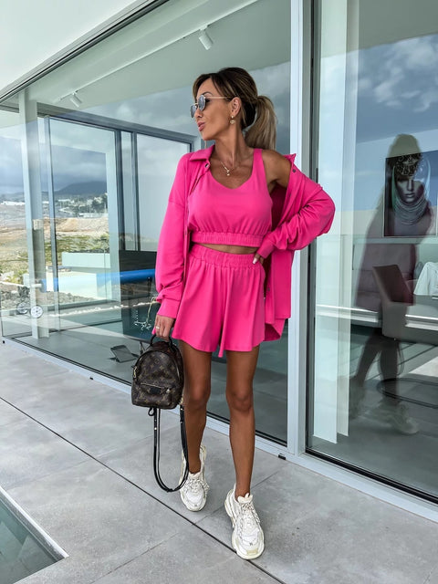 Summer Loose Solid Coat + Vest +Pocket Short Outfits Casual Three-Piece Set CODE: KAR2111