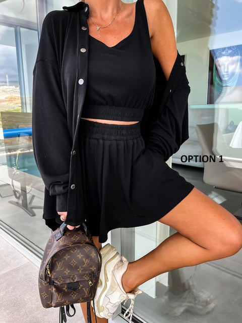 Summer Loose Solid Coat + Vest +Pocket Short Outfits Casual Three-Piece Set CODE: KAR2111