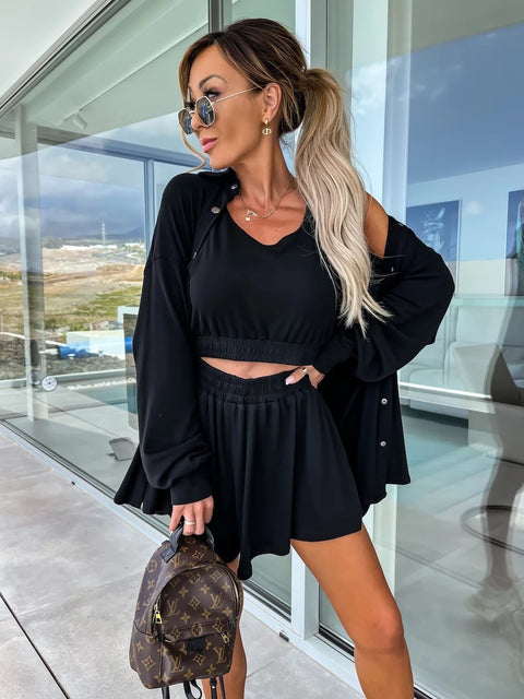 Summer Loose Solid Coat + Vest +Pocket Short Outfits Casual Three-Piece Set CODE: KAR2111
