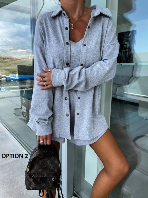 Summer Loose Solid Coat + Vest +Pocket Short Outfits Casual Three-Piece Set CODE: KAR2111