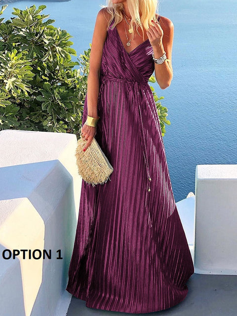Sexy Deep V-Neck Solid Elegant Sleeveless Loose Fit Maxi Dress CODE: KAR2112