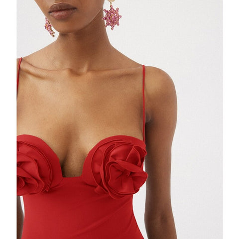 Summer Three-dimensional Floral Decorate Sexy Mini Fashion Strap Camisole Short Skirt Set CODE: KAR2114