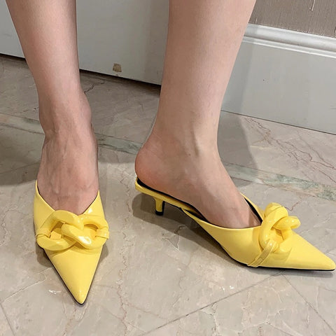 Summer Candy Color Metal Chain Design Pointed Tow Heel CODE: KAR2115