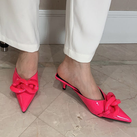 Summer Candy Color Metal Chain Design Pointed Tow Heel CODE: KAR2115