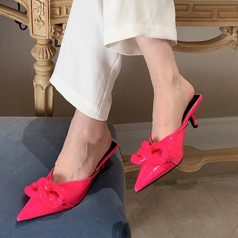 Summer Candy Color Metal Chain Design Pointed Tow Heel CODE: KAR2115
