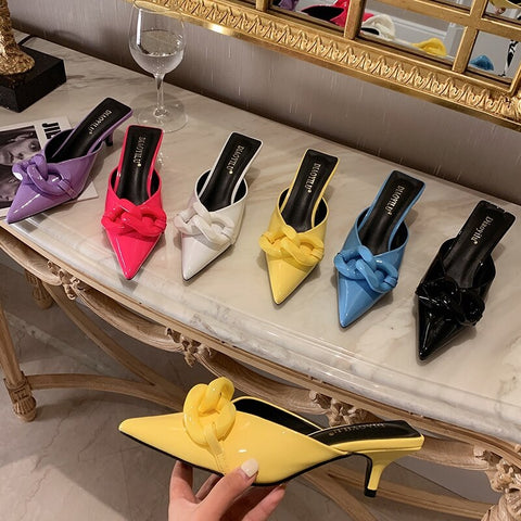 Summer Candy Color Metal Chain Design Pointed Tow Heel CODE: KAR2115