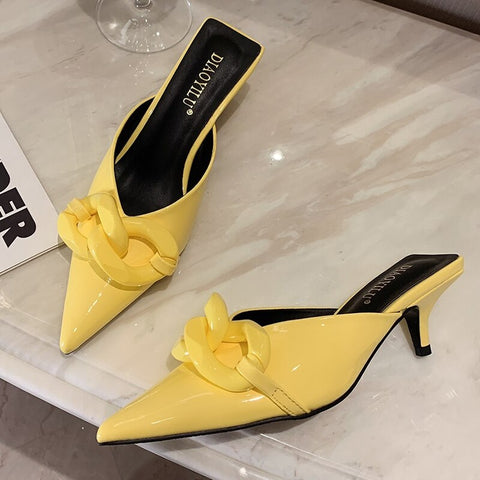 Summer Candy Color Metal Chain Design Pointed Tow Heel CODE: KAR2115