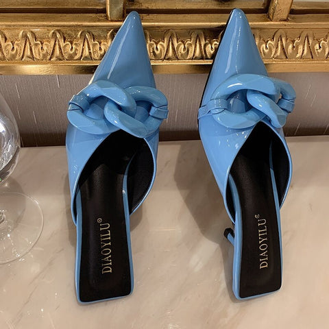 Summer Candy Color Metal Chain Design Pointed Tow Heel CODE: KAR2115
