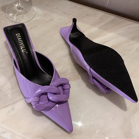 Summer Candy Color Metal Chain Design Pointed Tow Heel CODE: KAR2115