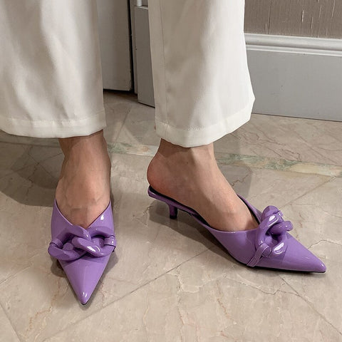 Summer Candy Color Metal Chain Design Pointed Tow Heel CODE: KAR2115