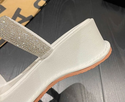 New Sequin Thick Bottoming Round Head Open Toe Flat Sandals CODE: KAR2116