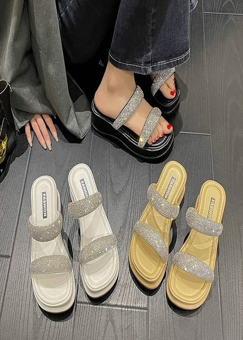 New Sequin Thick Bottoming Round Head Open Toe Flat Sandals CODE: KAR2116