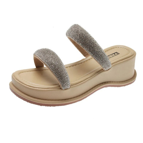 New Sequin Thick Bottoming Round Head Open Toe Flat Sandals CODE: KAR2116