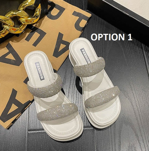 New Sequin Thick Bottoming Round Head Open Toe Flat Sandals CODE: KAR2116