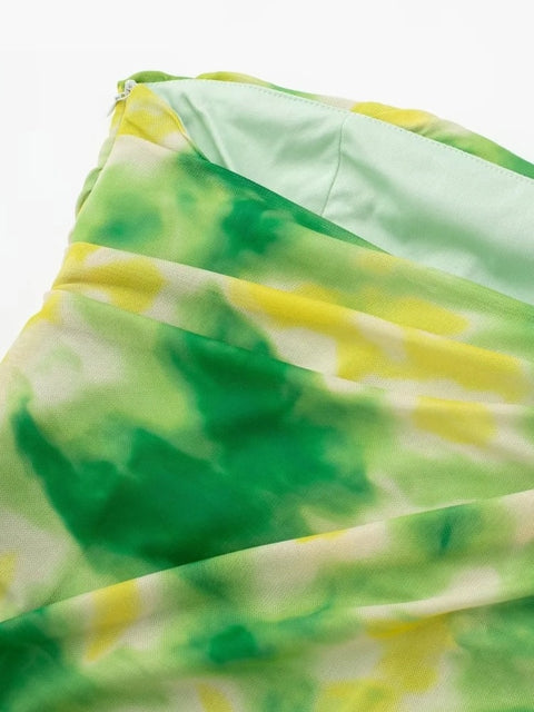 Sexy Strapless Color Matching Tie Dye Printing Side Zipper Slim Midi Dress CODE: KAR2117
