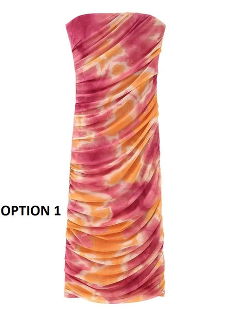 Sexy Strapless Color Matching Tie Dye Printing Side Zipper Slim Midi Dress CODE: KAR2117