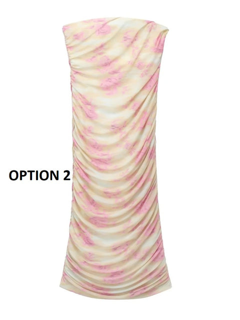 Sexy Strapless Color Matching Tie Dye Printing Side Zipper Slim Midi Dress CODE: KAR2117