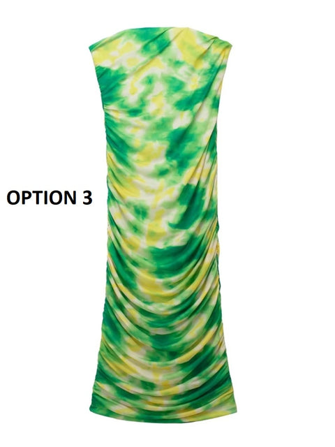 Sexy Strapless Color Matching Tie Dye Printing Side Zipper Slim Midi Dress CODE: KAR2117