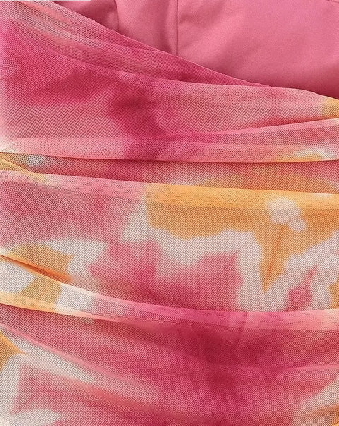 Sexy Strapless Color Matching Tie Dye Printing Side Zipper Slim Midi Dress CODE: KAR2117
