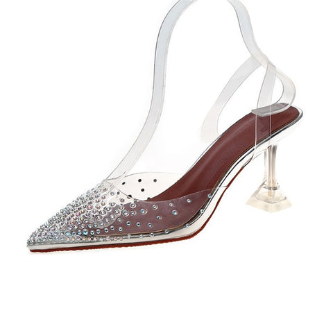 Sexy Transparent Rhinestones Pointed Toe Perspex Clear Spike Heel CODE: KAR2119