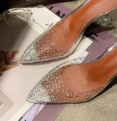 Sexy Transparent Rhinestones Pointed Toe Perspex Clear Spike Heel CODE: KAR2119