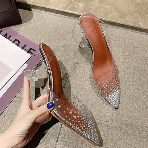 Sexy Transparent Rhinestones Pointed Toe Perspex Clear Spike Heel CODE: KAR2119