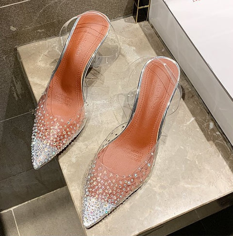 Sexy Transparent Rhinestones Pointed Toe Perspex Clear Spike Heel CODE: KAR2119