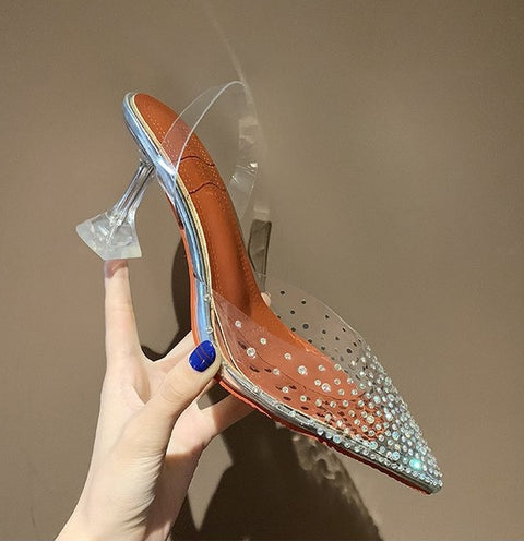 Sexy Transparent Rhinestones Pointed Toe Perspex Clear Spike Heel CODE: KAR2119