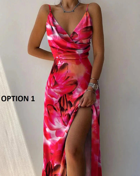 Summer Tropical Print Halter Sleeveless Sexy camisole Large swing Maxi Dress CODE: KAR2121