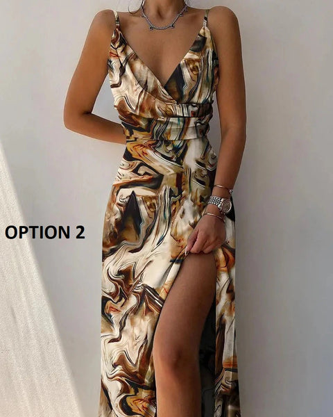 Summer Tropical Print Halter Sleeveless Sexy camisole Large swing Maxi Dress CODE: KAR2121