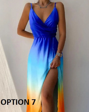 Summer Tropical Print Halter Sleeveless Sexy camisole Large swing Maxi Dress CODE: KAR2121