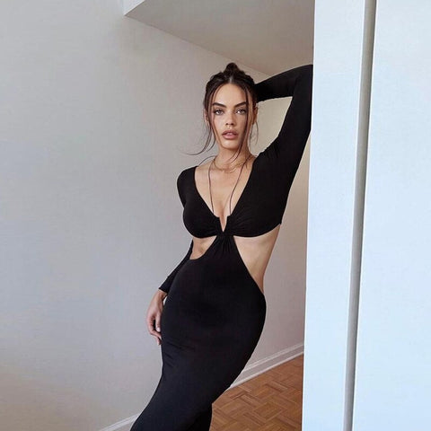 Autumn New Long Sleeve Sexy V-Neck Temperament Dress CODE: KAR2127