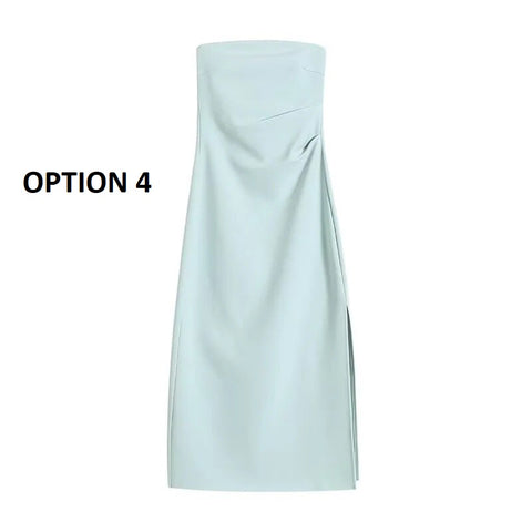 Sexy Ruched Waist Strapless Side Slit Off Shoulder Midi Long Dress CODE: KAR2128