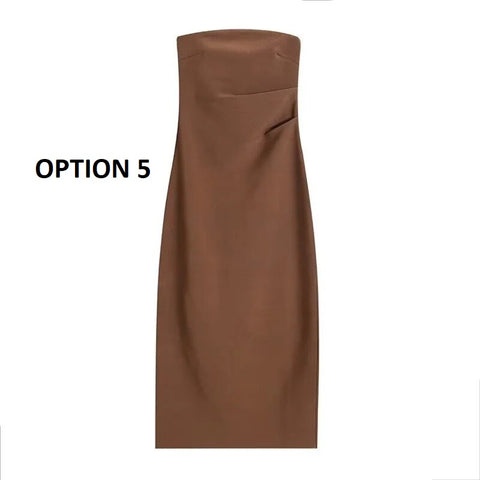 Sexy Ruched Waist Strapless Side Slit Off Shoulder Midi Long Dress CODE: KAR2128