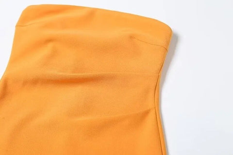 Sexy Ruched Waist Strapless Side Slit Off Shoulder Midi Long Dress CODE: KAR2128