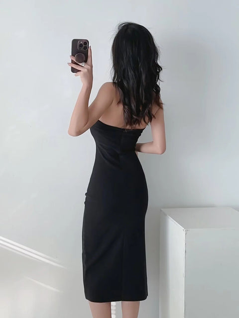 Sexy Ruched Waist Strapless Side Slit Off Shoulder Midi Long Dress CODE: KAR2128