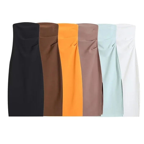 Sexy Ruched Waist Strapless Side Slit Off Shoulder Midi Long Dress CODE: KAR2128