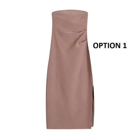 Sexy Ruched Waist Strapless Side Slit Off Shoulder Midi Long Dress CODE: KAR2128