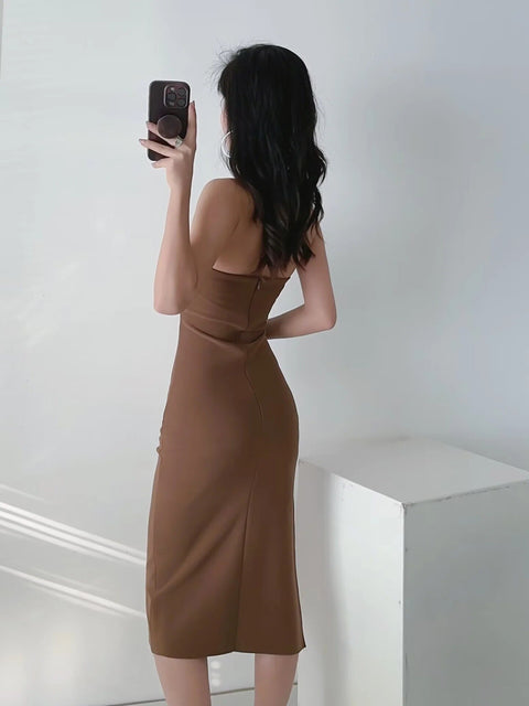 Sexy Ruched Waist Strapless Side Slit Off Shoulder Midi Long Dress CODE: KAR2128